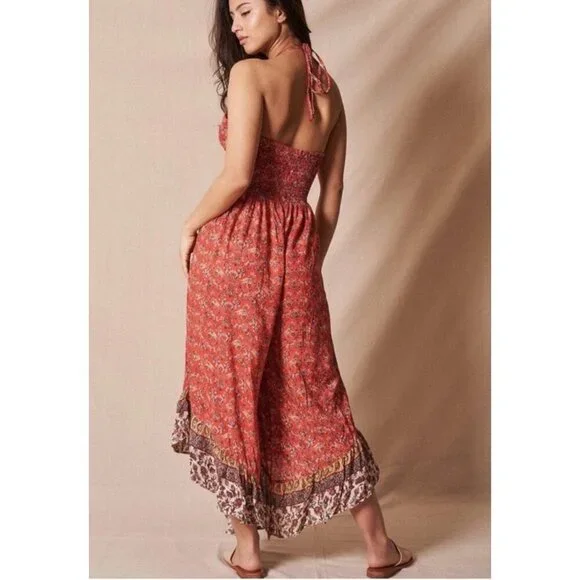 Y Sivana Maylene Boho Ruffle Paisley Halter Hippie Flare Leg Jumpsuit Romper - Picture 2 of 12